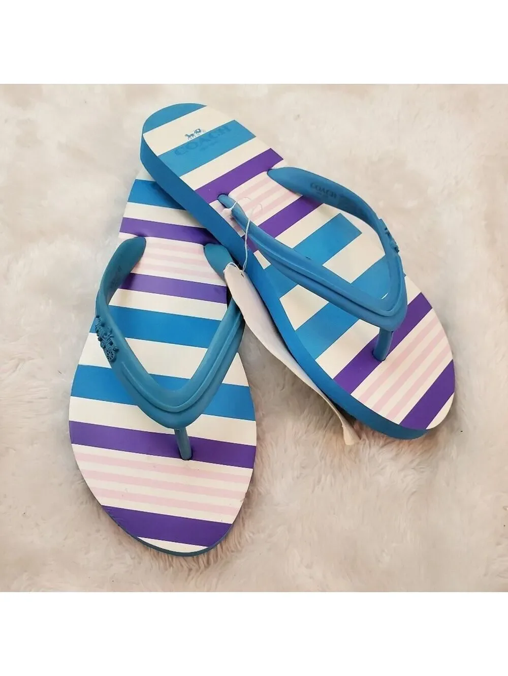 Coach Sandals Clementine 6 Azure Blue Rubber Flip Flops